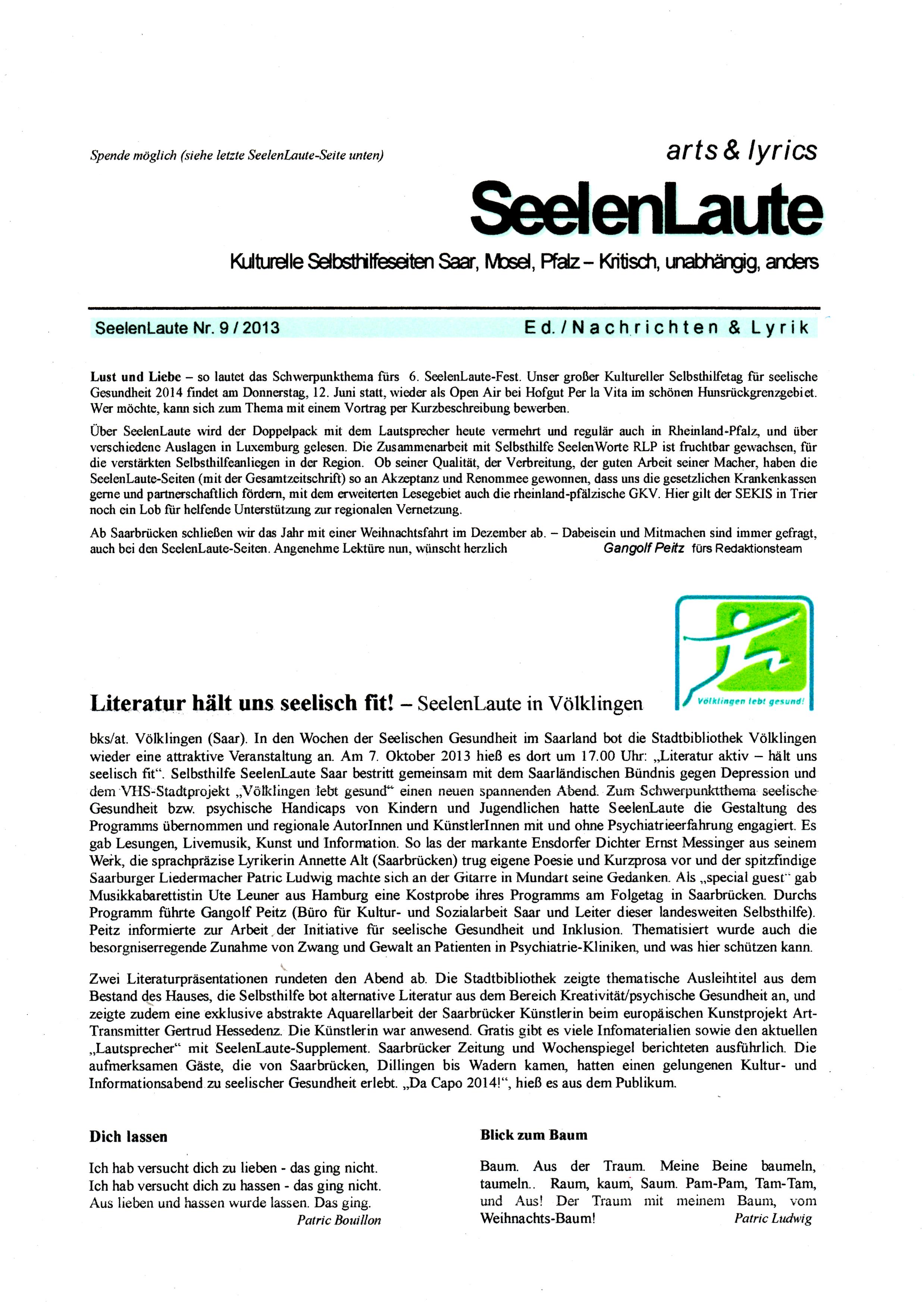 Onlineausgabe „SeelenLaute arts & lyrics“ Nr. 9 erschienen